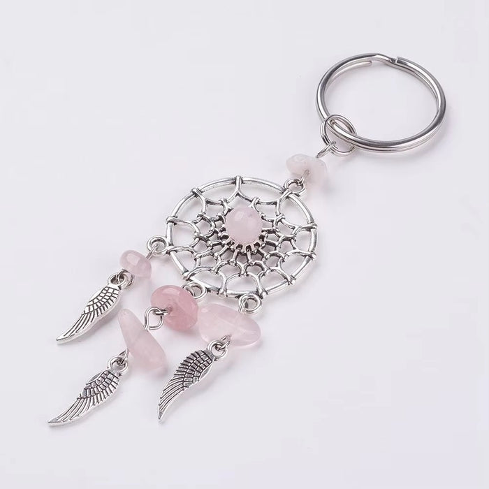 Wholesale Bohemian Dreamcatcher Keychain with Aventurine Crystal Feather Tassel Charm