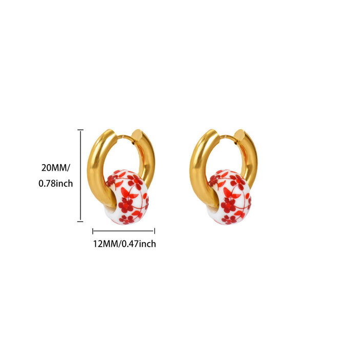 Wholesale Blue and white porcelain antique-style beaded hoop earrings