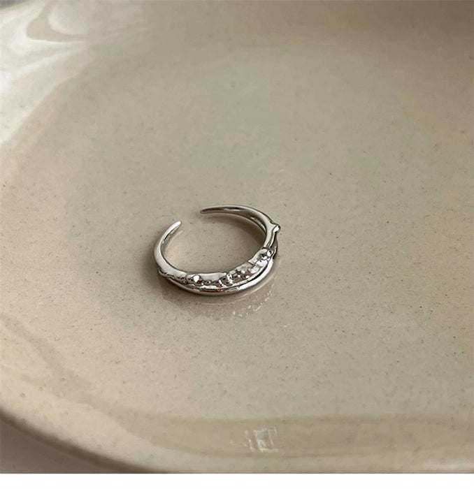 Wholesale White Chalcedony Flower Ring Women's Light Luxury Double Layer