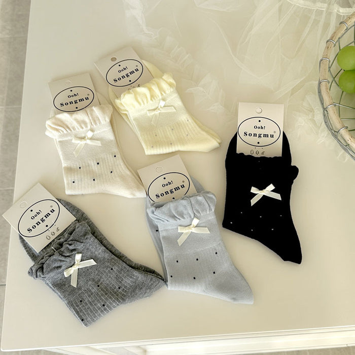 Wholesale Boneless socks, bow tie, short tube women's socks, polka dot cotton socks
