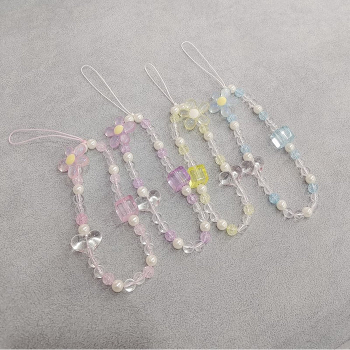 Wholesale Flower Square Love Acrylic Beaded Short Phone Lanyard Creative Decoration
