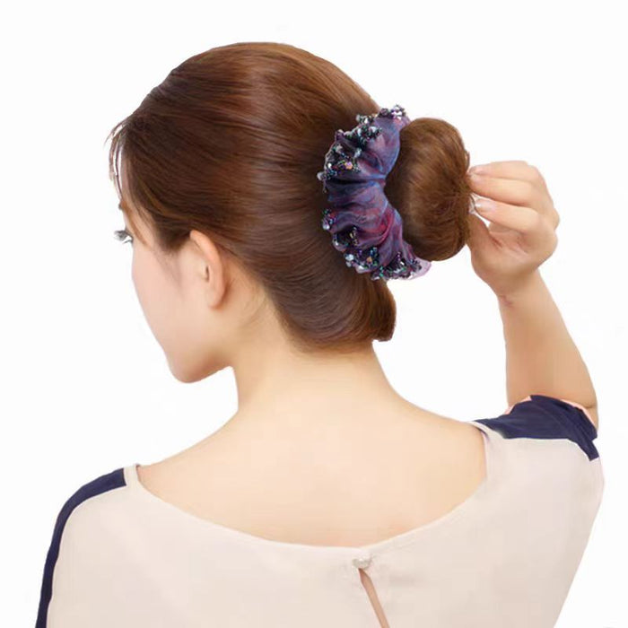 Wholesale Silk Yarn Hair Ring Ball Head Rope Women's Simple Crystal Handmade Hair Accessories Rubber Band Organza Large Intestine Hair Ring