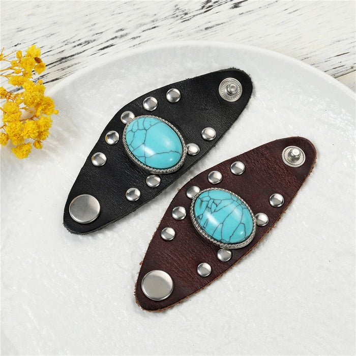 Wholesale Vintage punk leather ring, niche vintage cowhide ring, turquoise ring accessory