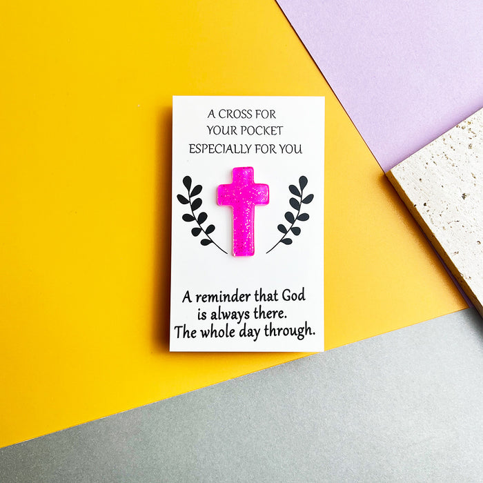 Wholesale Resin 6-color glitter cross pocket Decorations hug card