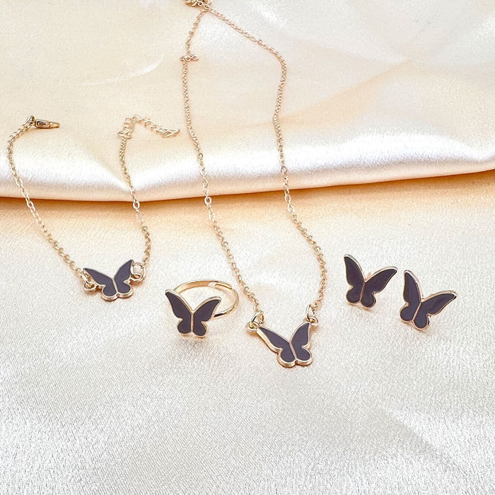 Wholesale Butterfly Drop Glaze Alloy Necklace Set JDC-NE-ChaoK003
