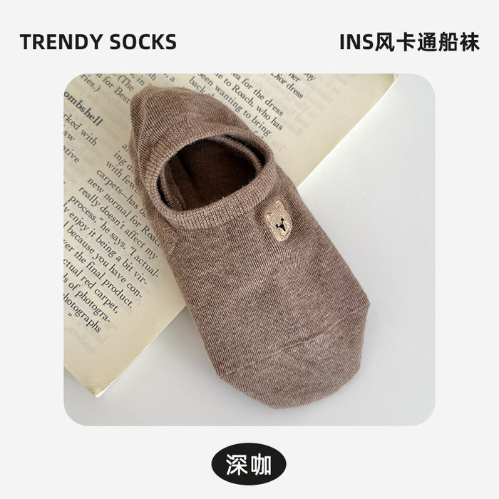Wholesale Ship Socks Cute Cartoon Embroidered Short Socks Thin Anti slip Silicone Shallow Socks Invisible Socks