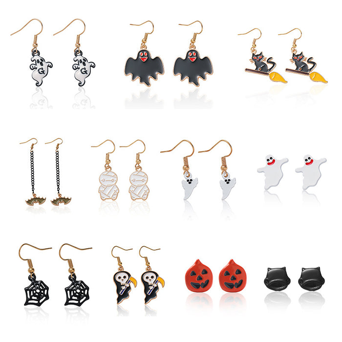 Wholesale Halloween Series Bat Ghost Pumpkin Oil Drop Alloy Earrings JDC-ES-LiRan002