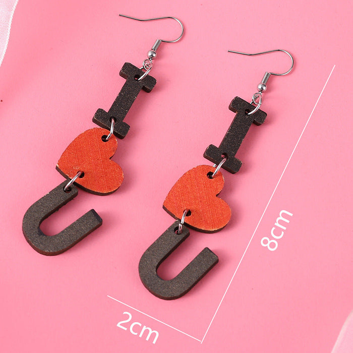 Wholesale Earrings Wooden I Love You Valentine Heart Letter Earrings  JDC-ES-ChL002