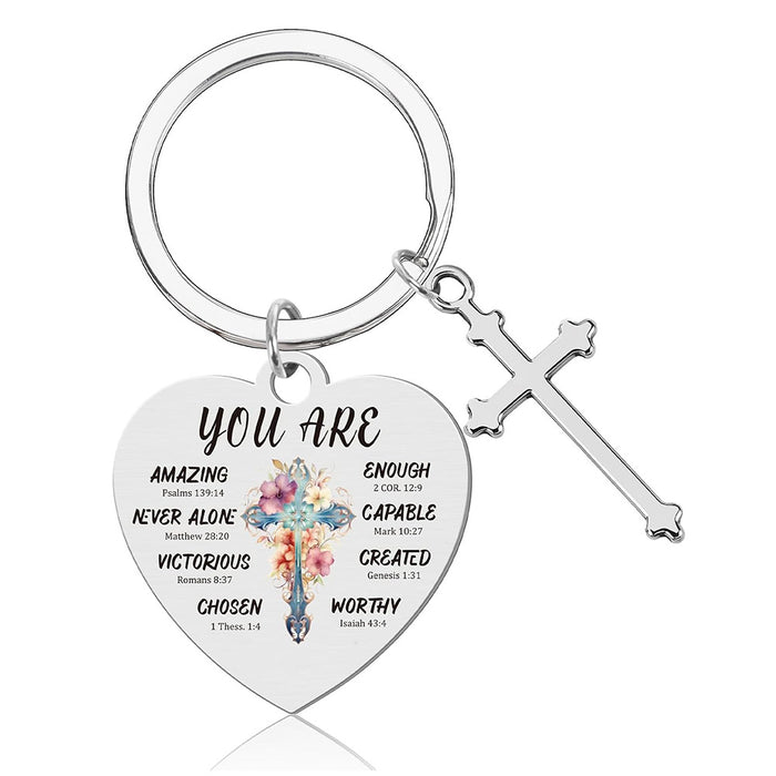 Wholesale Colored stainless steel keychain heart-shaped keychain