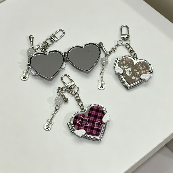 Wholesale Heart Shape Mirror Bag Charm with Butterfly Wings Alloy Electroplated Decorative Accessory