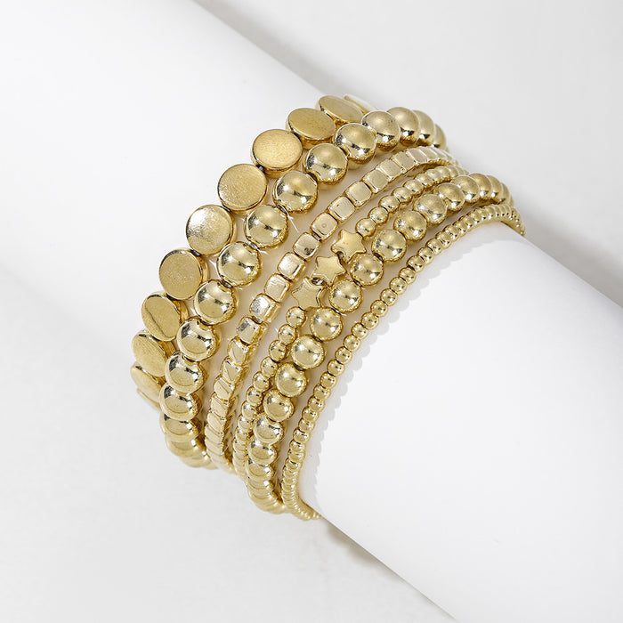 Wholesale Jewelry niche handmade alloy bead geometric stacking bracelet foot chain six piece set