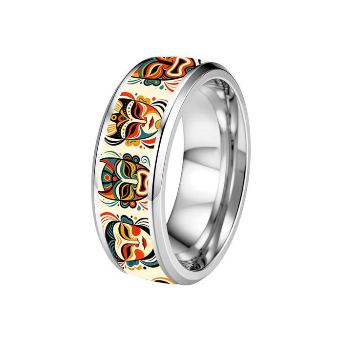 Wholesale Traditional Chinese Opera Face Stainless Steel Ring Silver Plated Jewelry Accessory