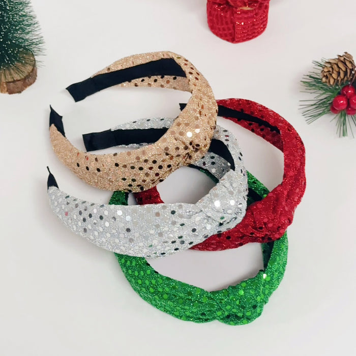Wholesale Polka dot sequin knotted headband mesh wide-brimmed high skull headband Christmas atmosphere headdress