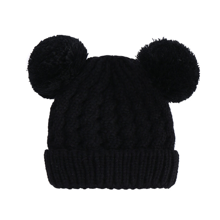 Wholesale Solid Color Twist Yarn Double Ball Children' s Hat in Stock for Autumn and Winter,  Warm Baby Pullover Hat