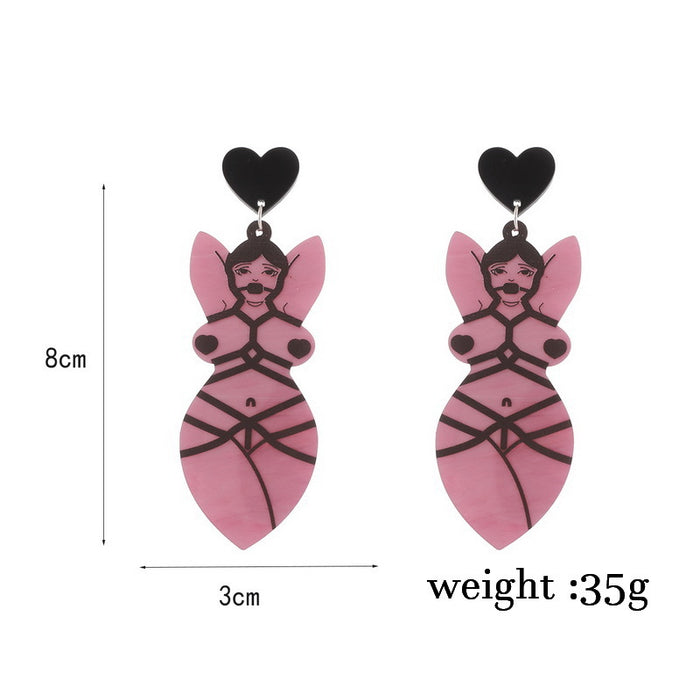 Wholesale Funny and exaggerated pink heart acrylic earrings
