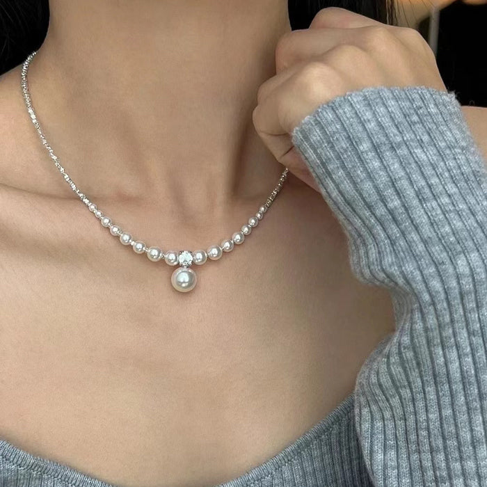 Wholesale Diamond Broken Silver Pearl Necklace Women's Necklace