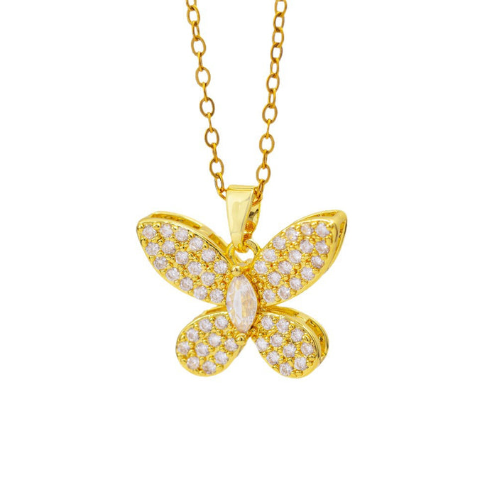 Wholesale Chic Butterfly Titanium Steel Copper Zircon Jewelry Set Necklace Earrings Bracelet MOQ≥2