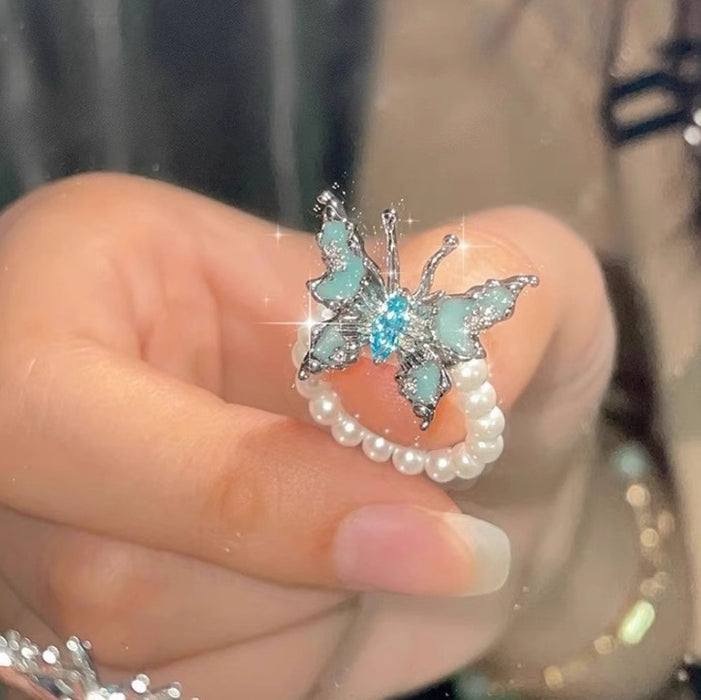 Wholesale Butterfly pearl ring, niche design, high-end feel, index finger ring