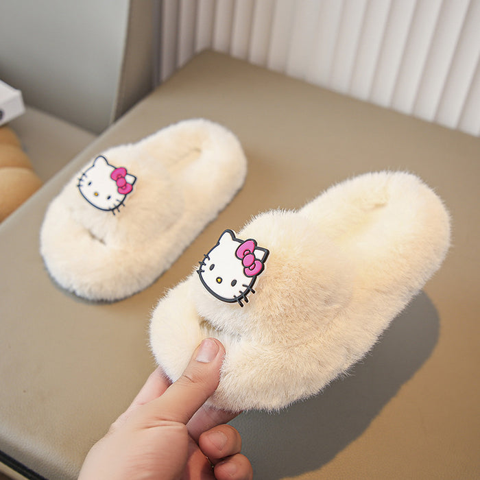 Wholesale Furry Slippers Autumn and Winter Cute Cartoon Cat Thick-Soled Home