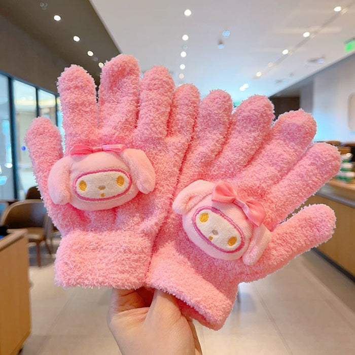 Wholesale Cat gloves coral fleece girls knitted plush five-finger cycling gloves