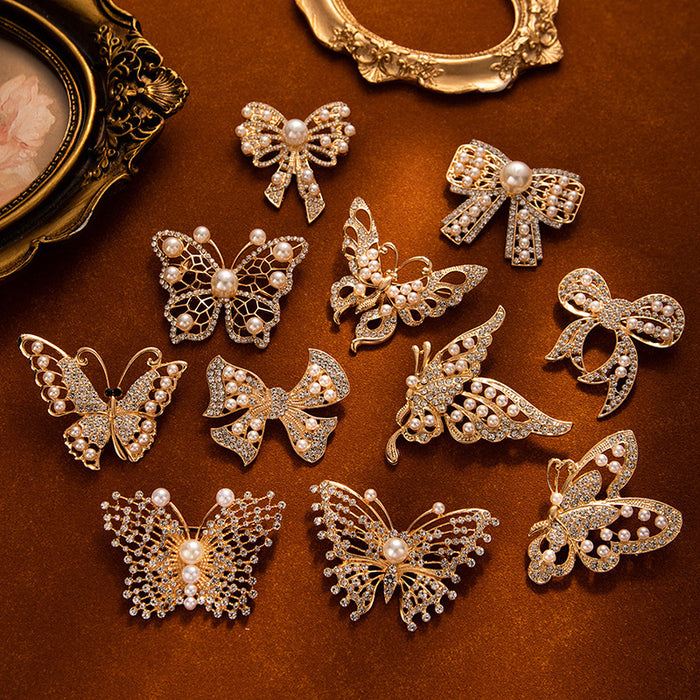 Wholesale Butterfly Diamond Pearl Brooch Collar Elegant Corsage  Heavy Industry Pin