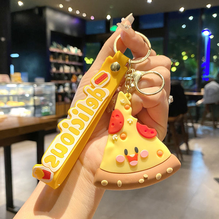 Wholesale Simulated Food Pizza Hamburger Fries Metal Keychain Bag Charm Gift