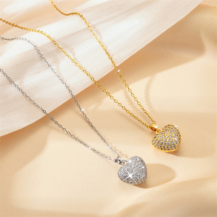 Wholesale Fashionable titanium steel necklace with micro inlaid diamond heart pendant, collarbone chain, simple accessory