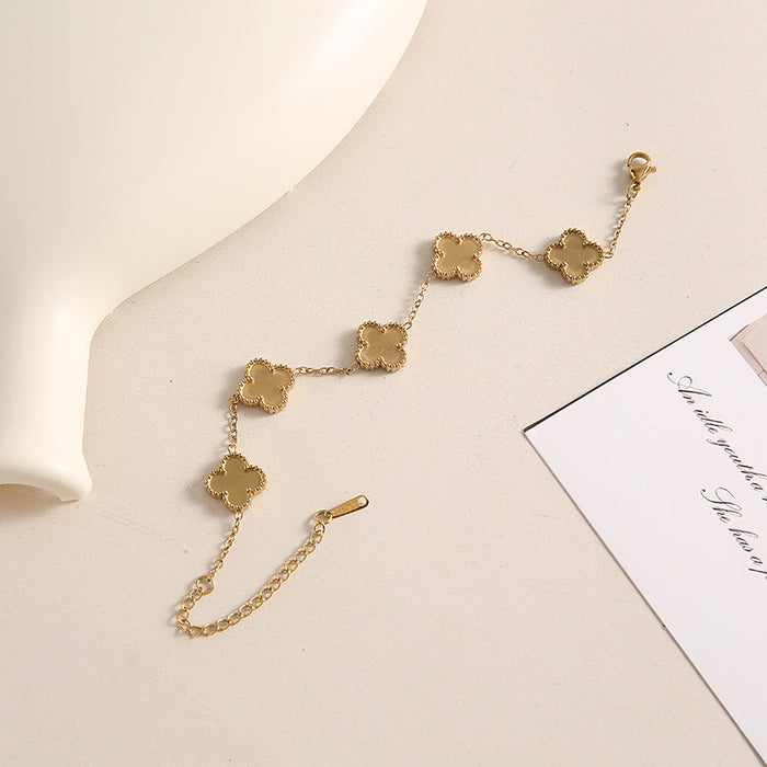 Wholesale Stainless Steel Four-Leaf Clover Butterfly Double-Sided Bracelet