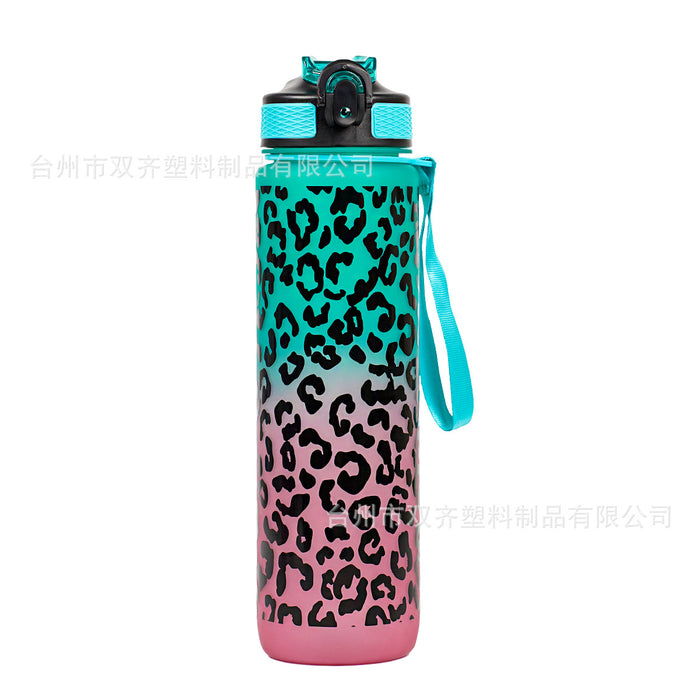 Wholesale Plastic Water Cup Leopard Print Gradient Straw Cup Summer Outdoor Space Cup Large Capacity Sports Water Cup