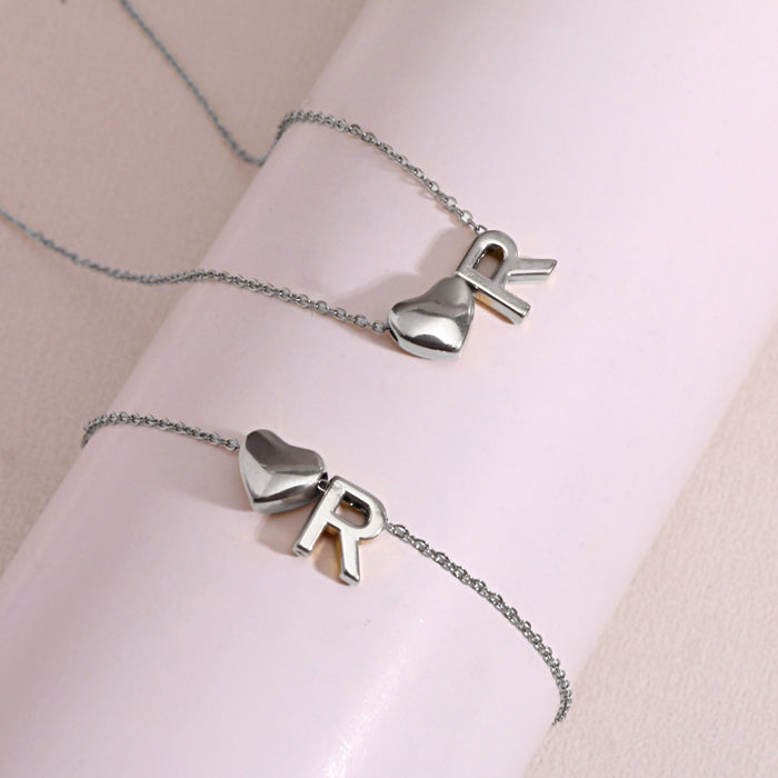 Wholesale Clavicle chain jewelry accessory 26 letter heart pendant titanium steel necklace