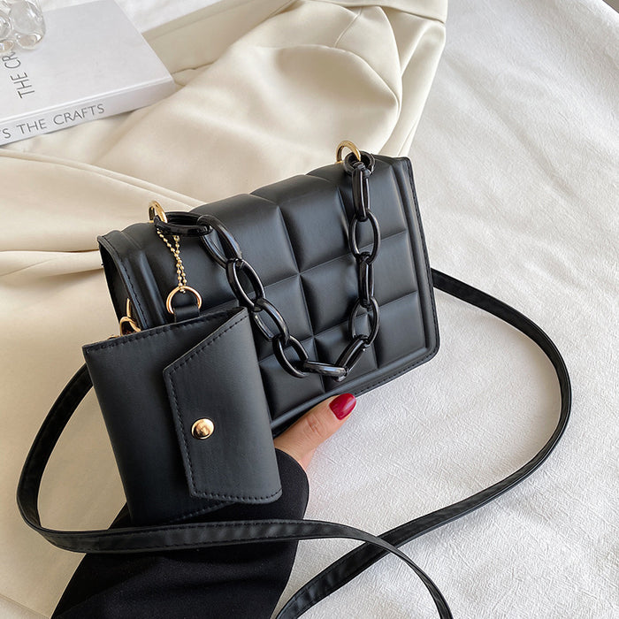 Wholesale PU Solid Color Thick Chain Shoulder Bag JDC-SD-MingShuo013