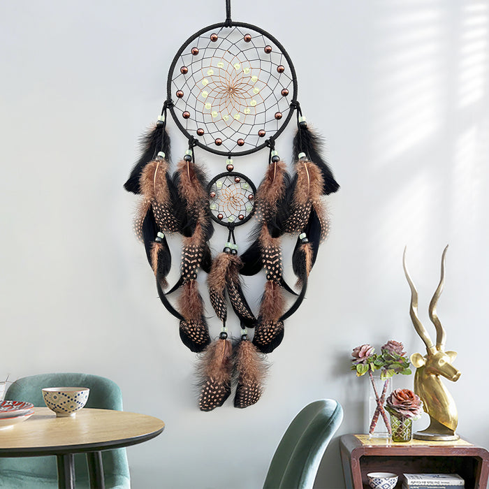 Wholesale Luminous Dreamcatcher Feather Wind Chime Home Decor MOQ≥2