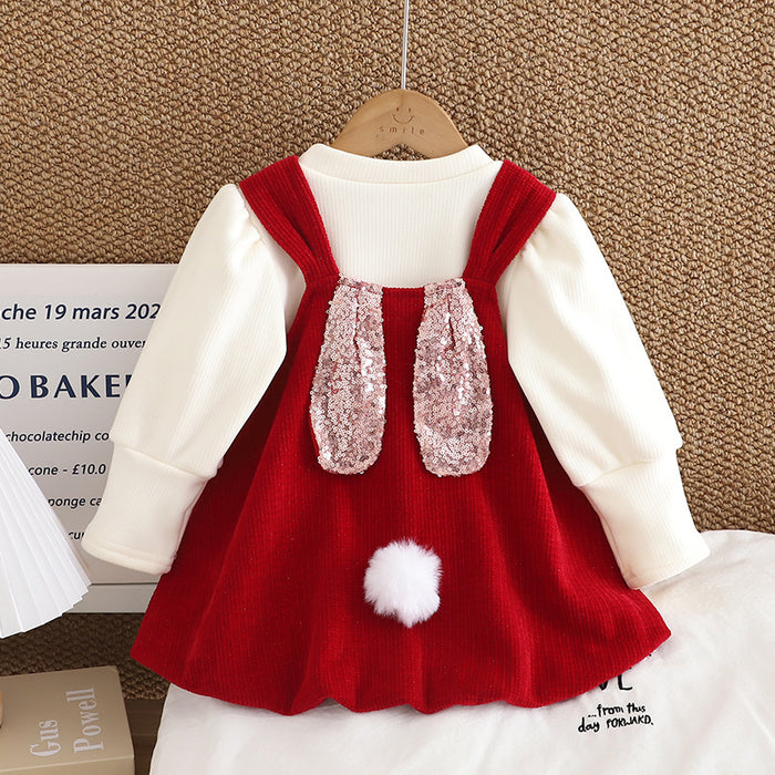 Wholesale Cute Rabbit Autumn and Winter Plus Velvet Children's Dress JDC-CTS-MianY005