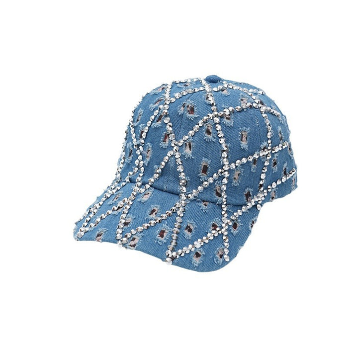 Wholesale Broken hole washed denim cap, dot diamond baseball cap, retro duckbill cap