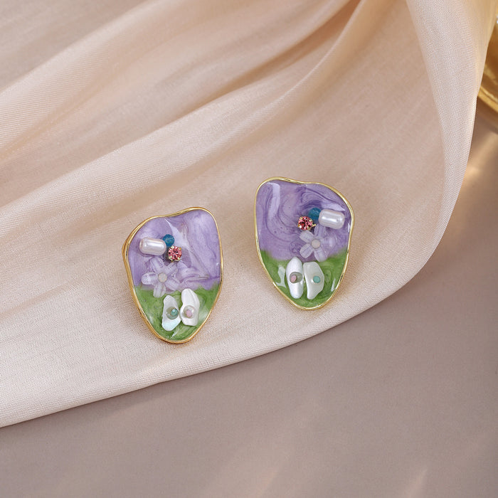 Wholesale Retro Zinc Alloy Earrings with Green Flower Design Jewelry Accessory