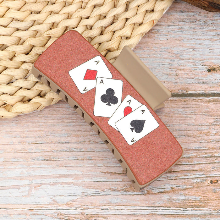 Wholesale Western Cowboy Style Retro Playing Card Hair Accessories Hair Clip Leather Printed Shark Clip Grab Clip