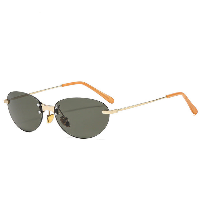 Wholesale Retro Oval Rimless Sunglasses UV400 Silver Frame Gray Lens Fashion Accessory
