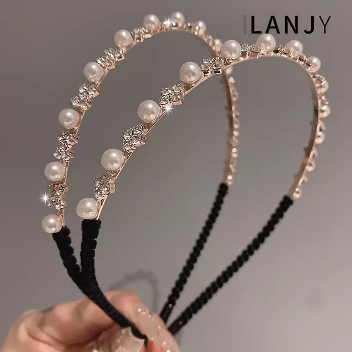 Wholesale Pearl Rhinestone thin edge headband temperament out face wash hairpin