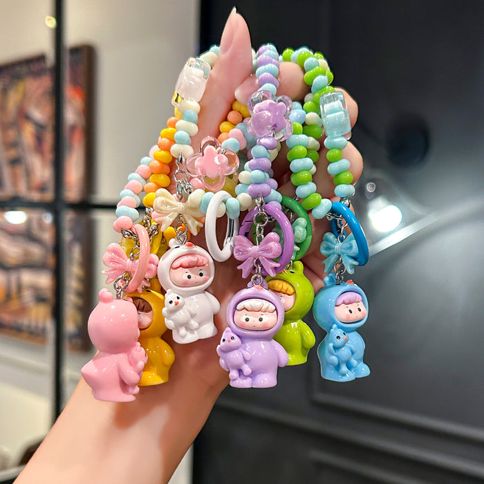 Wholesale Cartoon Doll Beaded Key Chain Cute Bag Pendant Car Decorative Chain Gift
