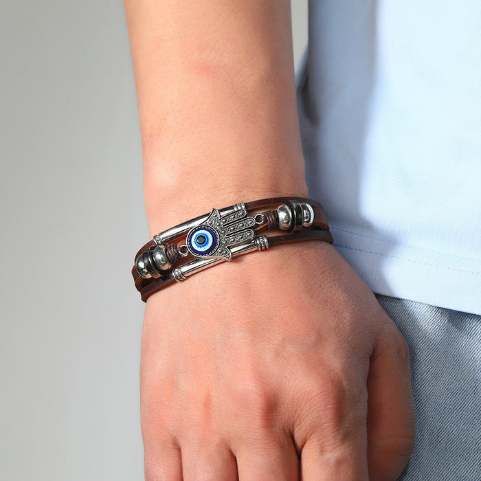 Wholesale Stainless Steel Cowhide Rope Devil' s Eye Bracelet
