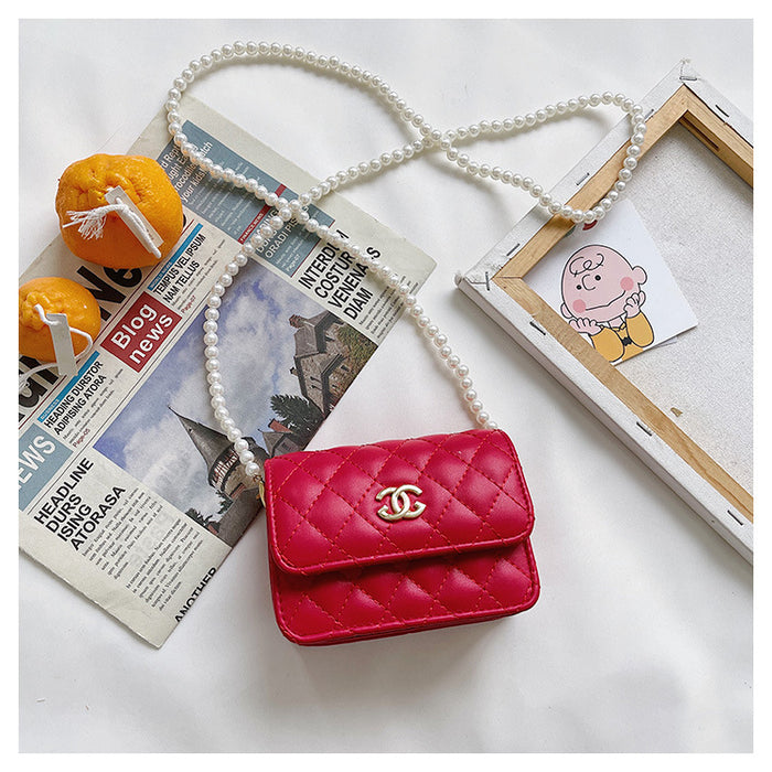 Wholesale Retro pearl decoration PU children's shoulder crossbody bag baby accessory bag