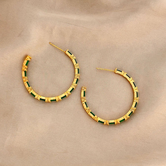 Wholesale Retro Circle Earrings, High Grade, Light Luxury, Small and Unique, Diamond studded, Fine, Exquisite, Elegant, Versatile, Green Zircon Earrings