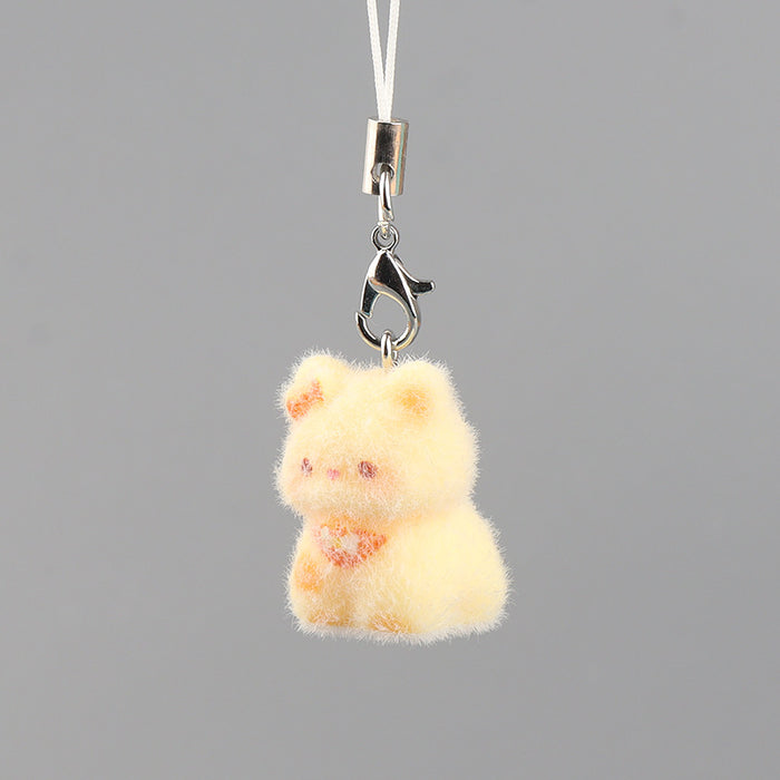 Wholesale Cartoon cute flocked 3D resin cat keychain bag charm