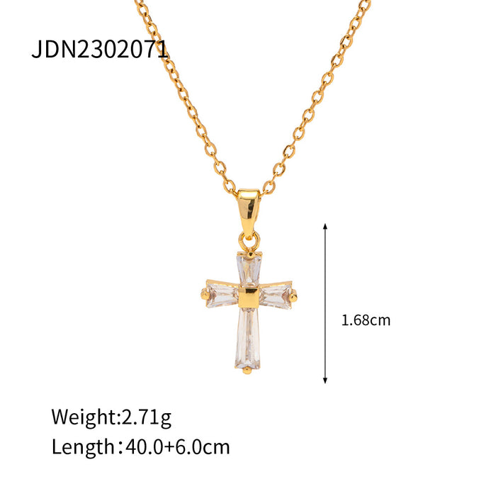 Wholesale 18K Gold Stainless Steel Inlaid White Zircon Square Pendant Necklace JDC-NE-JD411