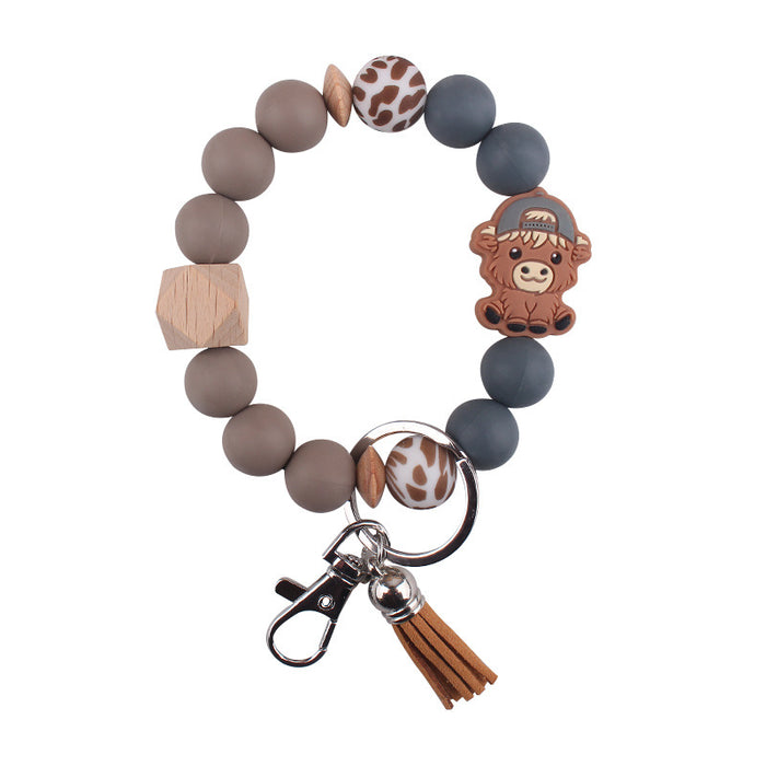 Wholesale Cartoon Cow Consumption Silicone Bracelet Keychain Silicone Handmade Beaded Bracelet