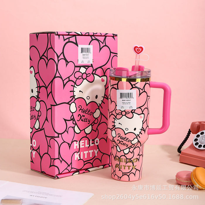 Wholesale 40oz Cute Cartoon Straw with Handle,  Portable Stainless Steel Ice Bullies Cup