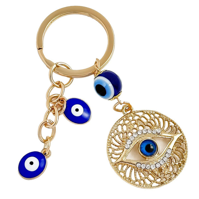 Wholesale Diamond-encrusted blue eyes evil eye tassel keychain