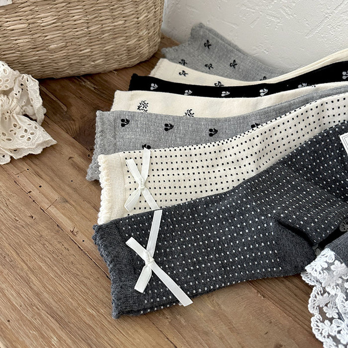 Wholesale Socks, bow, middle tube, socks, polka dots, pile socks, cotton