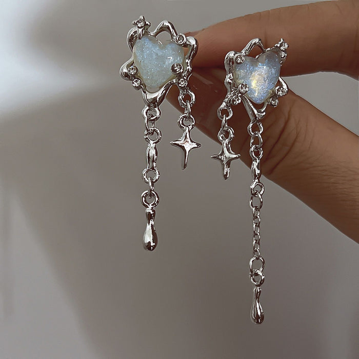 Wholesale Four-Pointed Star Tassel Heart Earrings
