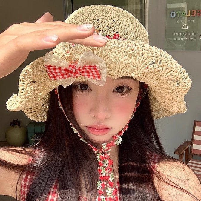 Wholesale Sunshade hat, sun hat, bow, flower tie, straw hat